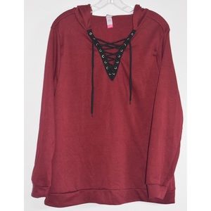 Maroon Lace-up Renaissance Hoodie XXL